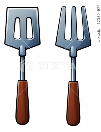 Barbecue Tools BBQ Cartoon Icon Illustration Barbecue Tools BBQ Cartoon Icon Illustration 125894674