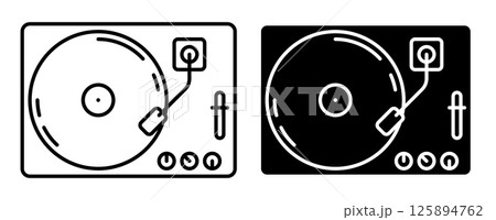 Linear icon. Vinyl music player with volume control. Antique musical equipment for playing vinyl records. Simple black and white vector isolated on white background 125894762