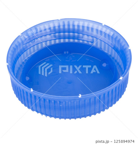 Plastic bottle cap blue on white background Plastic bottle cap blue on white background 125894974