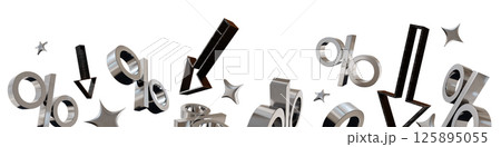 A 3D rendered footer features multiple discount signs and arrows in a dynamic arrangement, emphasizing a sale theme, isolated on white background. This design captures attention effectively. A 3D rendered footer features multiple discount signs and arrows in a dynamic arrangement, emphasizing a sale theme, isolated on white background. This design captures attention effectively. 125895055