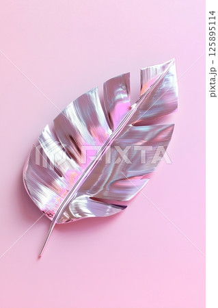 This sophisticated chrome palm leaf features sharp geometric edges and soft neon highlights. Isolated against a white background, it embodies ultra-luxury with a cyberpunk flair 125895114