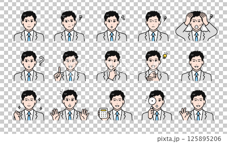 Facial expression illustration set of a young businessman in a suit 125895206