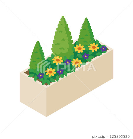 街中の植え込みのアイソメトリックイラスト 125895520