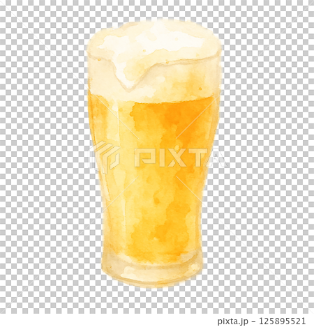 水彩啤酒杯插圖（冰鎮啤酒，大量泡沫） 125895521