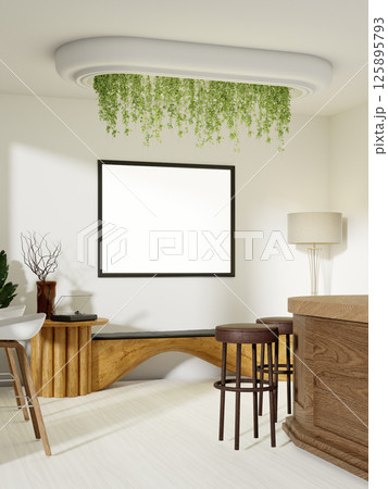 Stylish wellness corner with greenery and artistic lighting. 3D render illustration Stylish wellness corner with greenery and artistic lighting. 3D render illustration 125895793