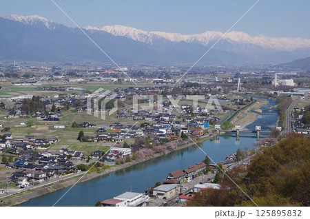 信州安曇野の灌漑施設「拾ヶ堰(じっかせぎ)」風景 安曇野を潤した江戸時代開削の用水路 頭首工俯瞰 信州安曇野の灌漑施設「拾ヶ堰(じっかせぎ)」風景 安曇野を潤した江戸時代開削の用水路 頭首工俯瞰 125895832