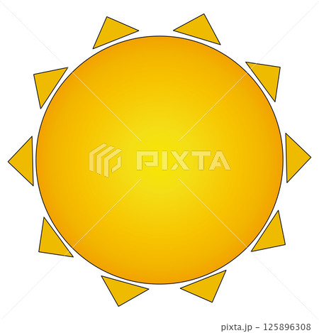 Illustration of bright warm summer sun with triangle shaped rays on isolated white background. Orange ray. Element of the elements. Ideal for summertime, seasonal, weather, beach, and outdoor designs Illustration of bright warm summer sun with triangle shaped rays on isolated white background. Orange ray. Element of the elements. Ideal for summertime, seasonal, weather, beach, and outdoor designs 125896308