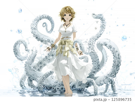 海中を浮遊するタコの妖精のイラスト素材 125896735