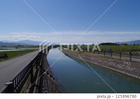 信州安曇野の灌漑施設「拾ヶ堰（じっかせぎ）」風景　安曇野を潤した江戸時代開削の用水路（穂高柏原地区） 125896780