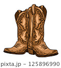 Vector cowboy boots. Hand painted rodeo theme design. Countryside western illustration. Farmhouse rustic clipart. Wild West. 125896990