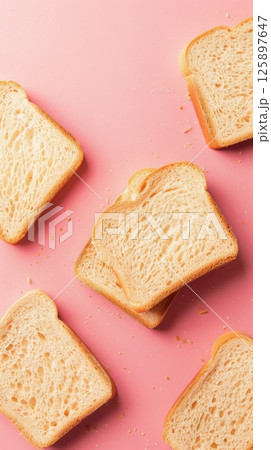 Sliced loaf bread snack for sandwich breakfast on plate story background 125897647