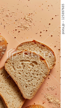 Rye bread snack wholegrain baked dough story background Rye bread snack wholegrain baked dough story background 125897685