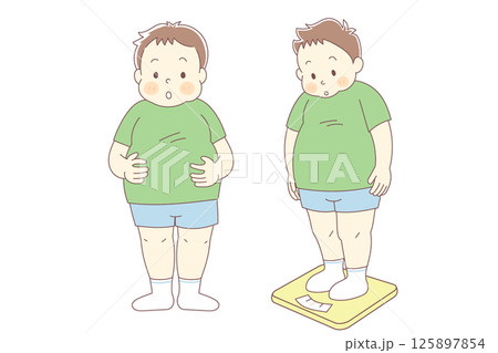 肥満体型の男の子のベクターイラストセット 肥満体型の男の子のベクターイラストセット 125897854