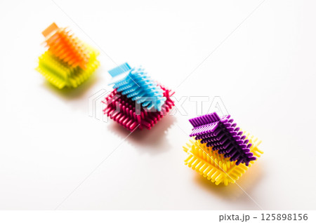 The children's construction set combines brightly colored blocks that are ideal for little hands. 125898156
