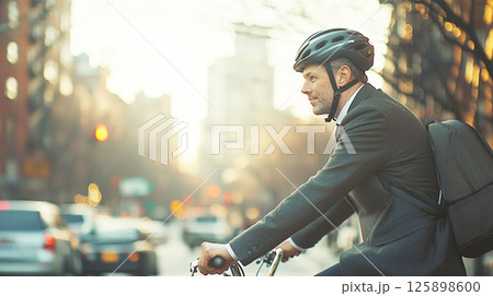 自転車で通勤するスーツ姿のビジネスマン 自転車で通勤するスーツ姿のビジネスマン 125898600