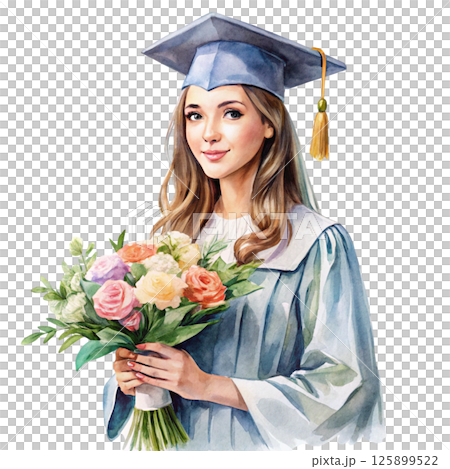 Students wearing graduation caps watercolor white Background Students wearing graduation caps watercolor white Background 125899522