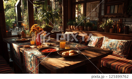 Ukrainian expat cafe in Bali illuminated by...のイラスト素材 [125899762] - PIXTA