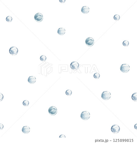 Water Bubbles Seamless Pattern. Watercolor hand drawn illustration isolated on white background. For fabric, packaging and wallpaper, marine beach design. Water Bubbles Seamless Pattern. Watercolor hand drawn illustration isolated on white background. For fabric, packaging and wallpaper, marine beach design. 125899815