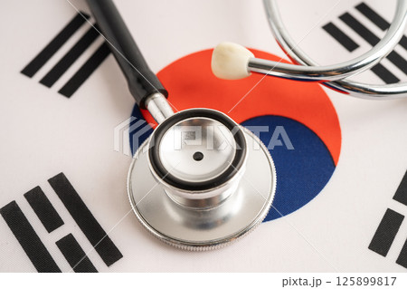 Stethoscope on South Korea flag, Business and finance. 125899817