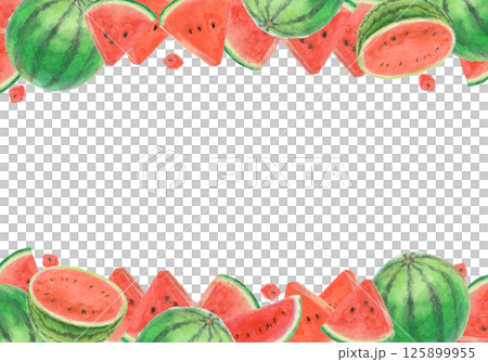 水彩絵の具で描いたスイカの背景イラスト 125899955