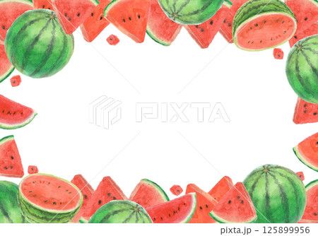 水彩絵の具で描いたスイカの背景イラスト 水彩絵の具で描いたスイカの背景イラスト 125899956