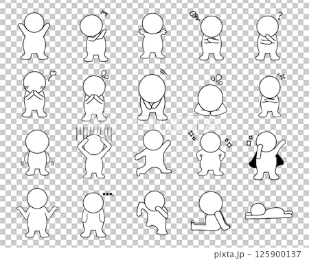 シンプルな二頭身キャラクター動作セット 125900137