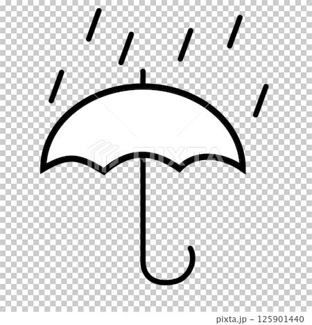 天気　傘と雨アイコン　モノクロ 125901440