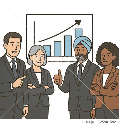 Successful and Diverse Business Team with Positive Growth Flat Illustration Successful and Diverse Business Team with Positive Growth Flat Illustration 125901592