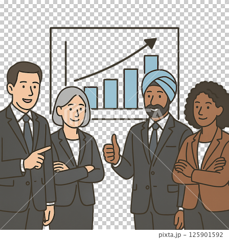 Successful and Diverse Business Team with Positive Growth Flat Illustration Successful and Diverse Business Team with Positive Growth Flat Illustration 125901592