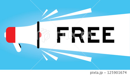 Color megaphone icon with word free in white banner on blue background Color megaphone icon with word free in white banner on blue background 125901674