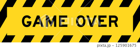 Yellow and black color with line striped label banner with word game over 125901675