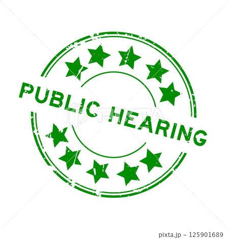 Grunge green public hearing word with star icon round rubber seal stamp on white background Grunge green public hearing word with star icon round rubber seal stamp on white background 125901689