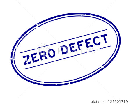 Grunge blue zero defect word oval rubber seal stamp on white background 125901719