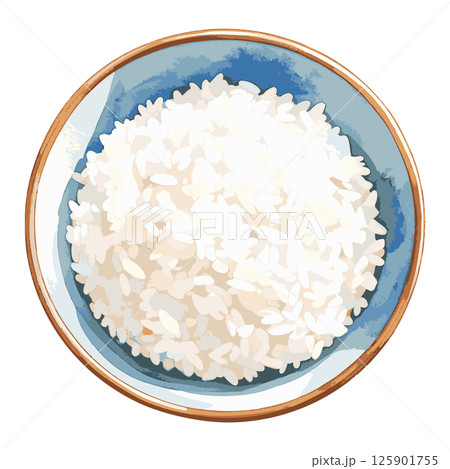 お茶碗に盛られた白米の水彩風イラスト 生成AI お茶碗に盛られた白米の水彩風イラスト 生成AI 125901755
