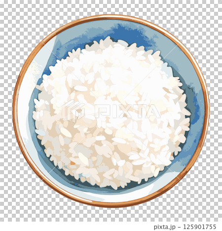お茶碗に盛られた白米の水彩風イラスト 生成AI お茶碗に盛られた白米の水彩風イラスト 生成AI 125901755