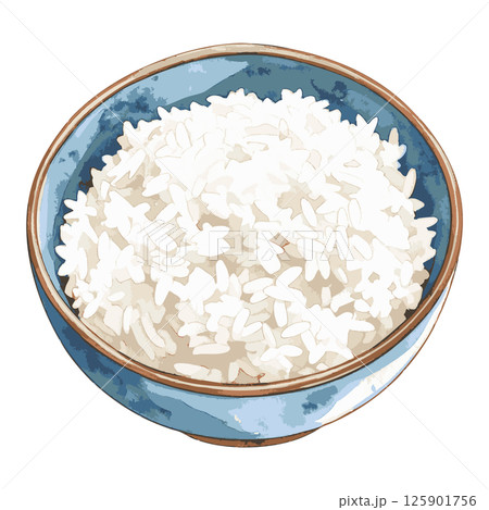 お茶碗に盛られた白米の水彩風イラスト　生成AI 125901756