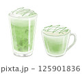 アイスとホットの抹茶ラテのイラスト グラスとガラスのマグカップ 125901836