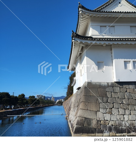 二条城の白壁櫓とお堀 青空に映える風景   Nijo Castle Turret and Moat  125901882