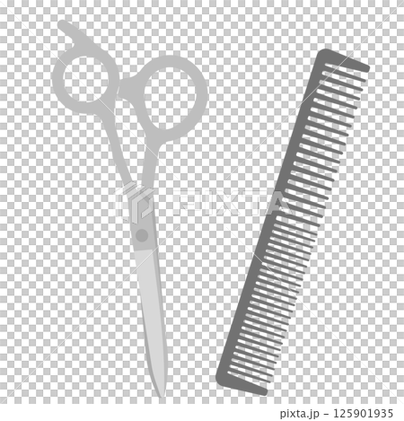 美容院のハサミと櫛のイラスト 125901935