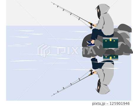 釣りをする女性のイラスト 125901946