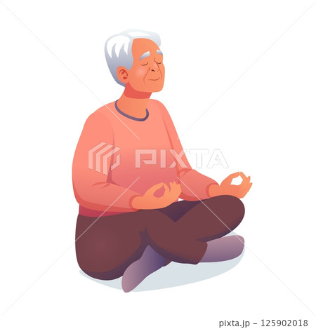 Senior man meditating in lotus pose with eyes closed and peaceful expression elderly male sitting cross legged practicing mindfulness and relaxation isolated on white background Senior man meditating in lotus pose with eyes closed and peaceful expression elderly male sitting cross legged practicing mindfulness and relaxation isolated on white background 125902018