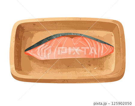 器に乗ったシャケの水彩風イラスト　生成AI 125902050