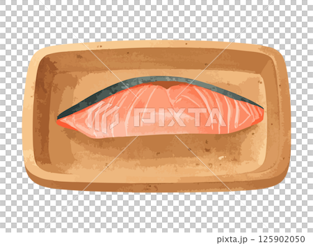 器に乗ったシャケの水彩風イラスト　生成AI 125902050