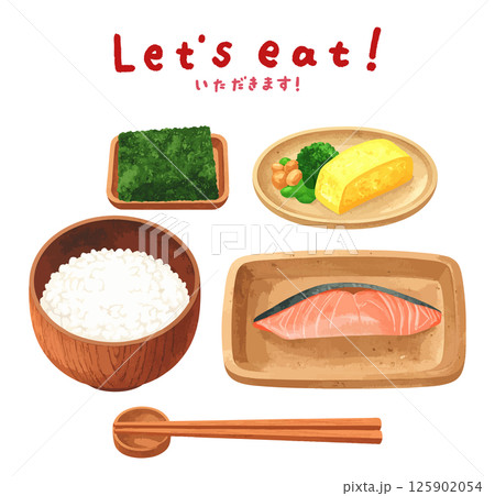 和食の朝ごはんの水彩風イラストセット 生成AI 和食の朝ごはんの水彩風イラストセット 生成AI 125902054