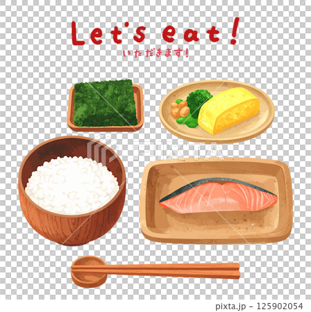 日式早餐食品AI生成的水彩插圖集 125902054