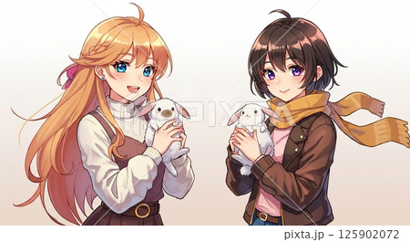 うさぎを抱く女性たち 125902072
