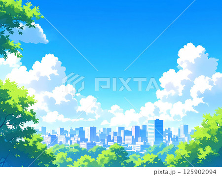 新緑と町並み 125902094
