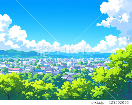 新緑と町並み 125902096