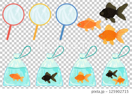 金魚すくいのイラストセット ベクター素材 125902715