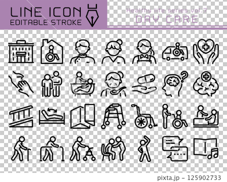 ラインアイコン　健康シリーズvol.7　デイサービス　介護施設 125902733